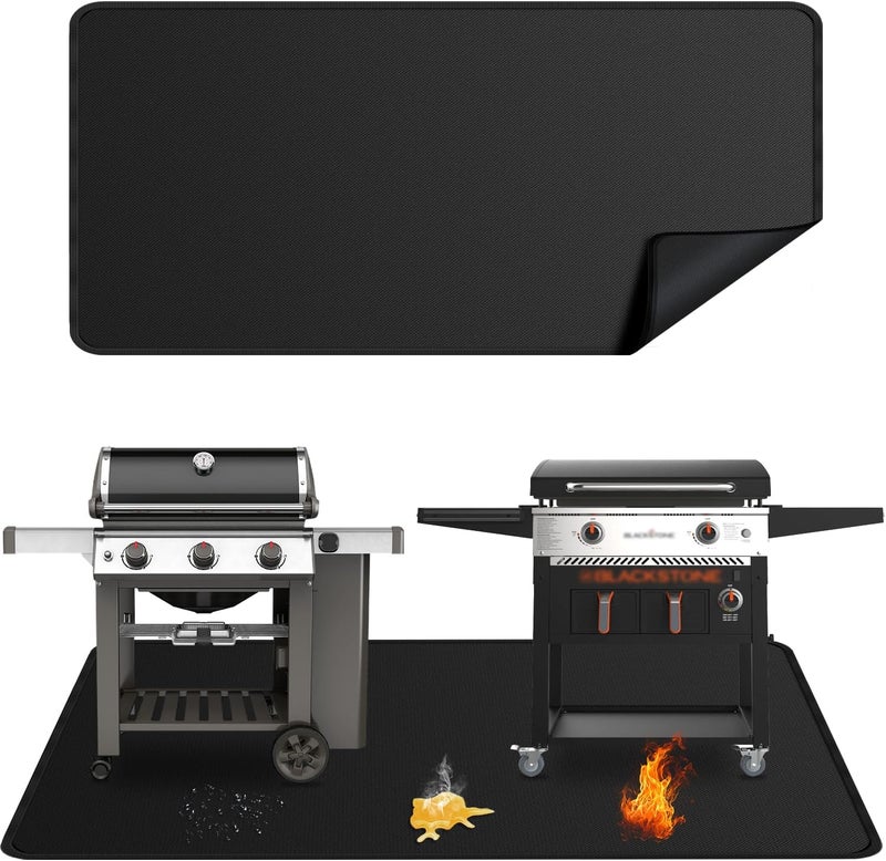 rumlick 100x39 inches Extra-Large Under Grill Mats for Outdoor Grill, Double-Sided Fireproof Protective Mat, Oilproof Waterproof BBQ Fire Pit Fireplace Mat - Image 1